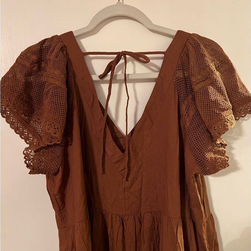 NWT X-Large Old Navy Crocheted Flutter Sleeve Tie-Back Tiered Midi Dress - Picture 4 of 8